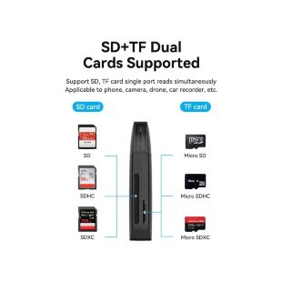 Считыватель флеш-карт Vention USB 3.0 to SD+TF Black Dual Drive Letter (CLGB0)