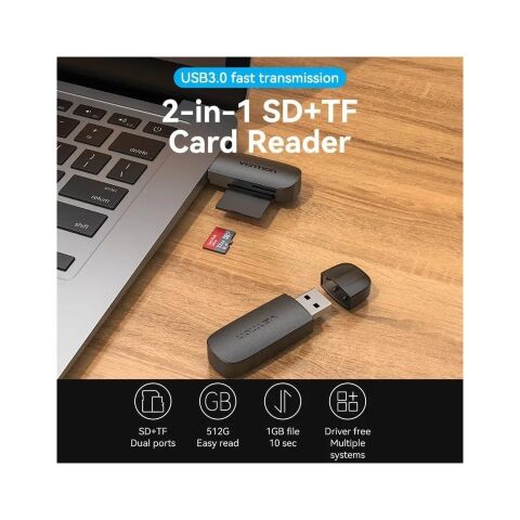 Считыватель флеш-карт Vention USB 3.0 to SD+TF Black Dual Drive Letter (CLGB0) - Кардридеры - Кардридеры