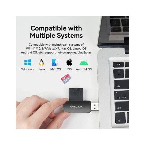 Считыватель флеш-карт Vention USB 3.0 to SD+TF Black Dual Drive Letter (CLGB0) - Кардридеры - Кардридеры