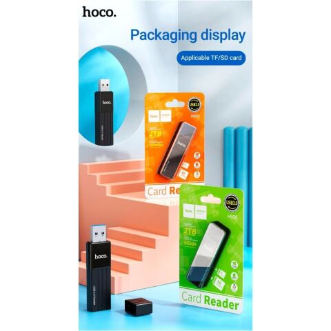 Считыватель флеш-карт HOCO USB3.0 to microSD, microSDHC, microSDXC, SD, SDHC, SDXC, HB20 Black (6931474735218) - Нулевой остаток (Feed) - Нулевой остаток (Feed)
