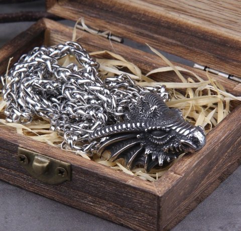 Медальон Game of Thrones Dragon Skull Targaryen Игра Престолов Дом Дракона + деревяный бокс -   -  