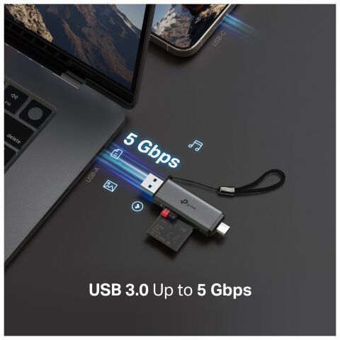 Считыватель флеш-карт TP-Link USB-C + USB 2.0 SD + TF silver (UA430D) - Нулевой остаток (Feed)  - Нулевой остаток (Feed) 