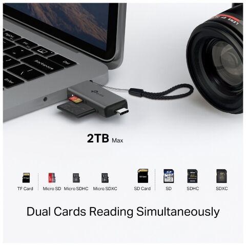 Считыватель флеш-карт TP-Link USB-C + USB 2.0 SD + TF silver (UA430D) - Нулевой остаток (Feed)  - Нулевой остаток (Feed) 