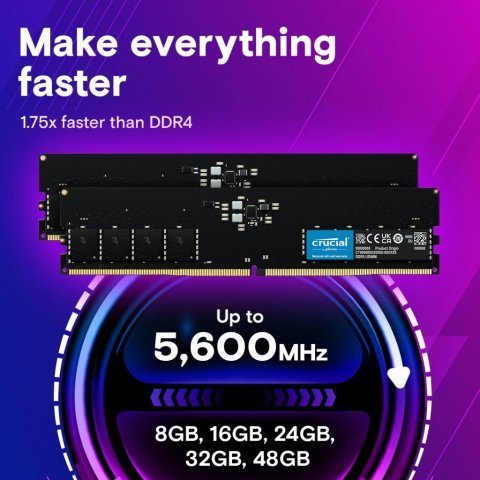 Модуль памяти для компьютера DDR5 64GB 5600 MHz Micron (CT64G56C46U5) - Нулевой остаток (Feed)  - Нулевой остаток (Feed)