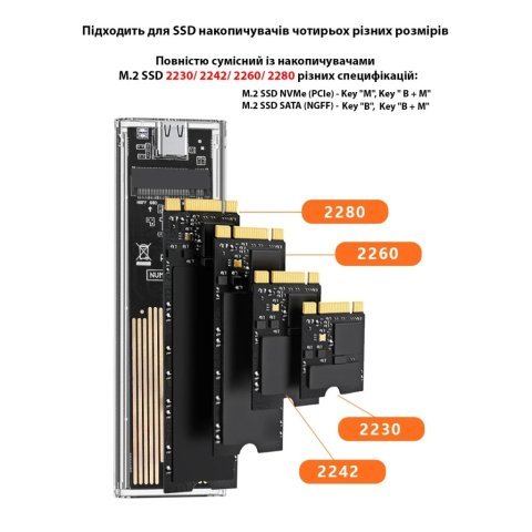 Карман внешний Dynamode M.2 SSD NVMe/SATA combo ч-з USB3.2 GEN2 Type-C (DM-CAD-SSD09) - Нулевой остаток (Feed) - Нулевой остаток (Feed)