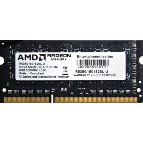 Модуль памяти для ноутбука SoDIMM DDR3L 8GB 1600 MHz AMD (R538G1601S2SL-U) - Нулевой остаток (Feed) - Нулевой остаток (Feed)