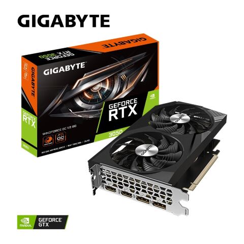 Видеокарта GIGABYTE GeForce RTX3050 8Gb WINDFORCE OC V2 (GV-N3050WF2OCV2-8GD) - Видеокарты  - Видеокарты 