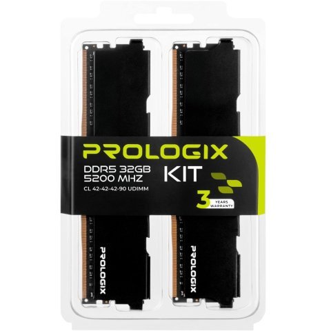 Модуль памяти для компьютера DDR5 32GB (2x16GB) 5200 MHz Black Prologix (PRO32GB5200B5K) - Нулевой остаток (Feed) - Нулевой остаток (Feed)