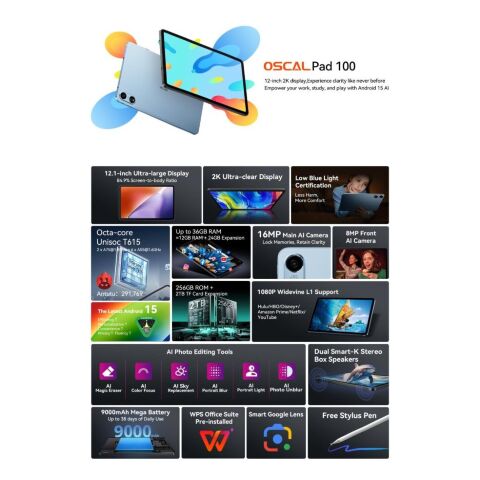 Планшет Oscal Pad 100 12.0" 6/256GB 4G (LTE) Sky Blue (6931548326335) - Планшеты  - Планшеты 