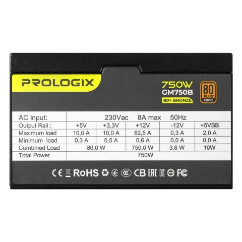 Блок питания Prologix 750W (GM750B 750W 80+ Bronze) - Нулевой остаток (Feed) - Нулевой остаток (Feed)