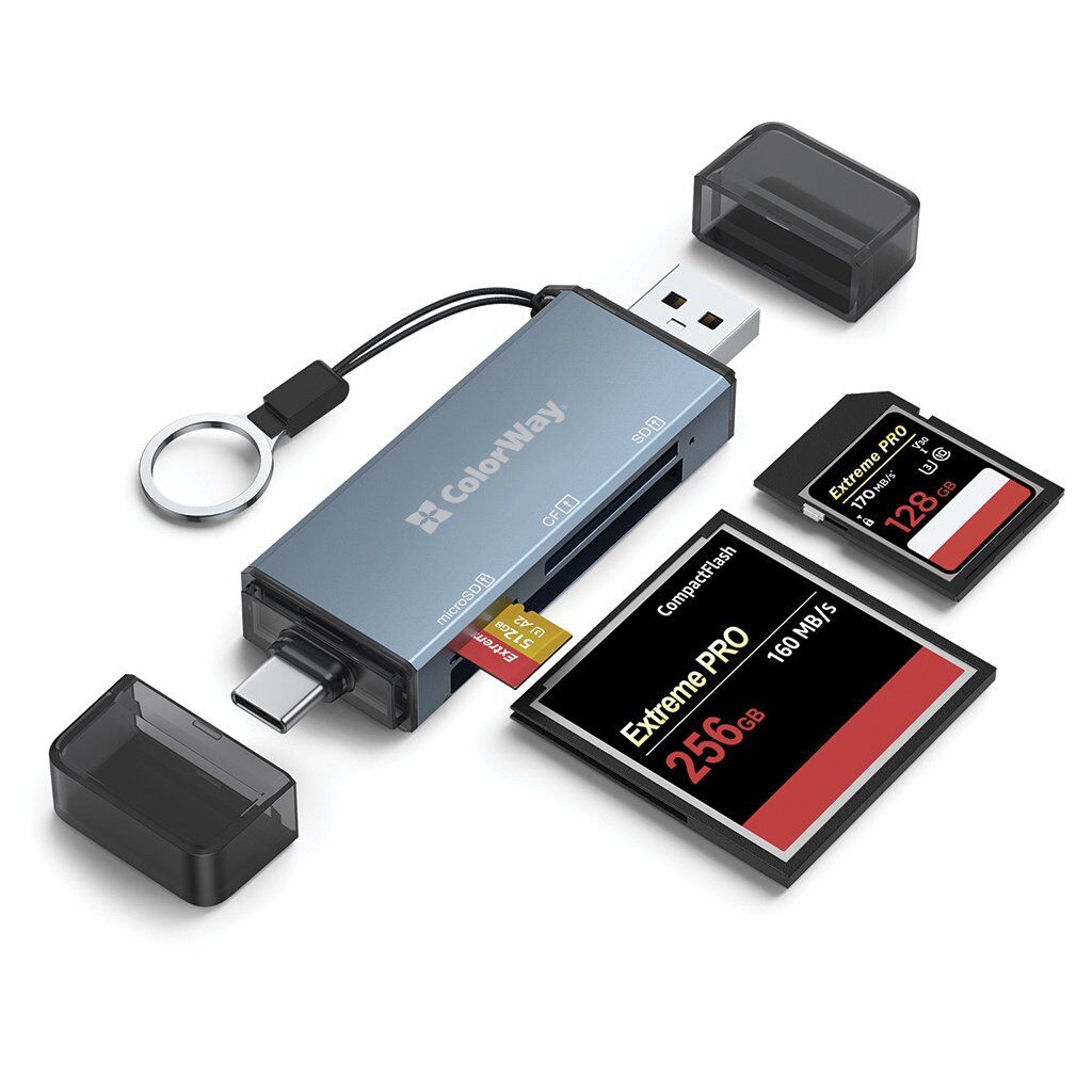 Считыватель флеш-карт ColorWay USB 2.0/USB-C to CF/SD/MicroSD (CW-CR-01)