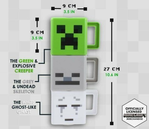 Набор 3 чашек Minecraft Stacking Coffee Mugs Creeper Skeleton and Ghast кружки Майнкрафт 250 мл - -