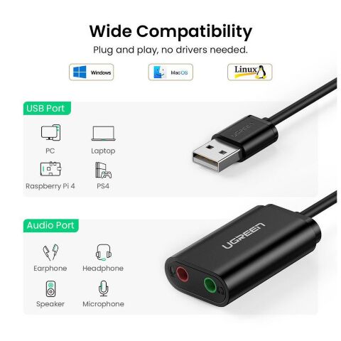 Звуковая плата Ugreen US205 black (30724) - Нулевой остаток (Feed) - Нулевой остаток (Feed)