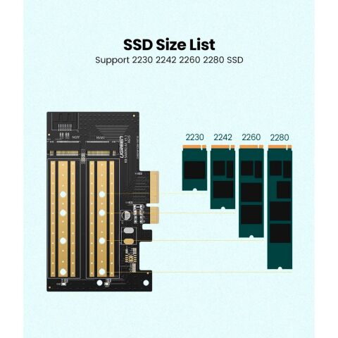 Контроллер Ugreen PCI-E 3.0 for SSD M.2 NVMe + M.2 NGFF CM302 (70504) - Нулевой остаток (Feed)  - Нулевой остаток (Feed) 