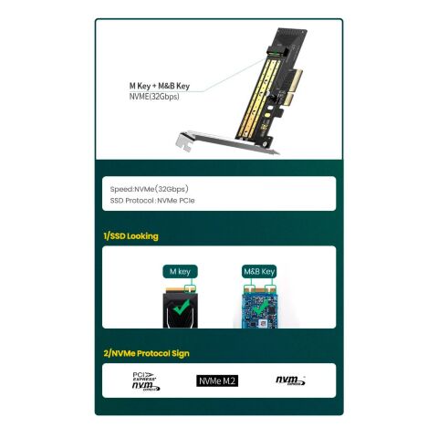 Контроллер Ugreen PCI-E 3.0 for SSD M.2 NVMe + M.2 NGFF CM302 (70504) - Нулевой остаток (Feed)  - Нулевой остаток (Feed) 