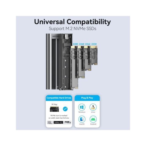 Карман внешний Vention SSD M.2 (NVME) M-key USB Type-C 3.2 10Gbps Heat Sink Aluminum (KPKH0) - Нулевой остаток (Feed) - Нулевой остаток (Feed)