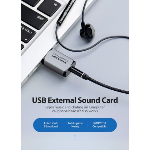 Звуковая плата Vention Audio USB 1х3,5mm jack 4pin Metal (OMTP-CTIA) (CDLH0) - Звуковые платы  - Звуковые платы 