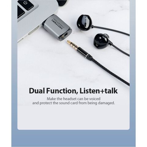Звуковая плата Vention Audio USB 1х3,5mm jack 4pin Metal (OMTP-CTIA) (CDLH0) - Звуковые платы  - Звуковые платы 