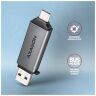 Считыватель флеш-карт AXAGON USB-C + USB-A to SD/microSD 5Gbps gray (CRE-DAC)