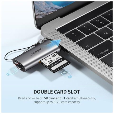 Считыватель флеш-карт Ugreen USB Type-C 3.1 to TF/SD CM184 Gray (50704) - Нулевой остаток (Feed)  - Нулевой остаток (Feed) 