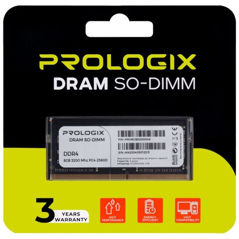 Модуль памяти для ноутбука SoDIMM DDR4 8GB 3200 MHz Prologix (PRO8GB3200D4S) - Нулевой остаток (Feed)  - Нулевой остаток (Feed) 