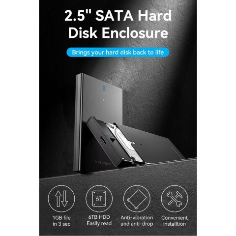 Карман внешний Vention 2.5" HDD/SSD USB 3.0 Micro-B Black (KPAB0) - Аксессуары к HDD - Аксессуары к HDD