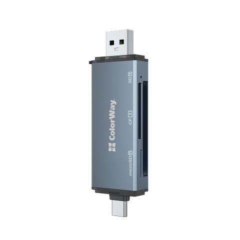Считыватель флеш-карт ColorWay USB 2.0/USB-C to CF/SD/MicroSD (CW-CR-01) - Нулевой остаток (Feed)  - Нулевой остаток (Feed) 