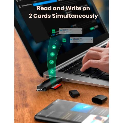 Считыватель флеш-карт Ugreen USB-C + USB to TF/SD 3.0 CM304 black (80191) - Нулевой остаток (Feed)  - Нулевой остаток (Feed) 
