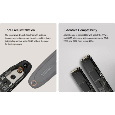 Карман внешний ASUS SSD PCIe NVMe M.2 2230/2242/2260/2280 USB Type-C 3.2 Gen 2x1 black (90DD02R0-M09000) - Аксессуары к HDD  - Аксессуары к HDD 