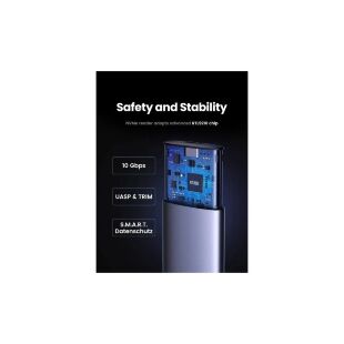 Карман внешний Ugreen USB 3.2 Gen 2 to M.2 NVMe/SATA 10Gbps UASP TRIM CM767 gray (15813)