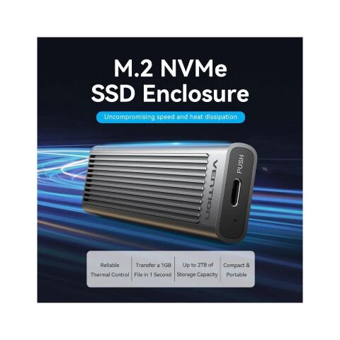 Карман внешний Vention SSD M.2 (NVME) M-key USB Type-C 3.2 10Gbps Heat Sink Aluminum (KPKH0) - Аксессуары к HDD - Аксессуары к HDD