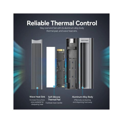 Карман внешний Vention SSD M.2 (NVME) M-key USB Type-C 3.2 10Gbps Heat Sink Aluminum (KPKH0) - Аксессуары к HDD - Аксессуары к HDD
