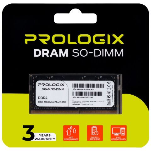 Модуль памяти для ноутбука SoDIMM DDR4 16GB 2666 MHz Prologix (PRO16GB2666D4S) - Модули памяти к ноутбукам - Модули памяти к ноутбукам