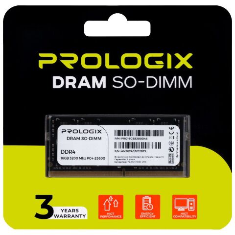 Модуль памяти для ноутбука SoDIMM DDR4 16GB 3200 MHz Prologix (PRO16GB3200D4S) - Модули памяти к ноутбукам - Модули памяти к ноутбукам