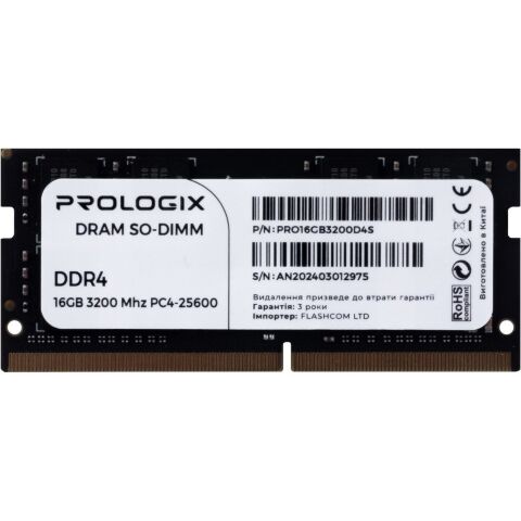 Модуль памяти для ноутбука SoDIMM DDR4 16GB 3200 MHz Prologix (PRO16GB3200D4S) - Модули памяти к ноутбукам - Модули памяти к ноутбукам