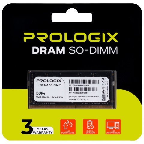 Модуль памяти для ноутбука SoDIMM DDR4 16GB 2666 MHz Prologix (PRO16GB2666D4S) - Нулевой остаток (Feed) - Нулевой остаток (Feed)