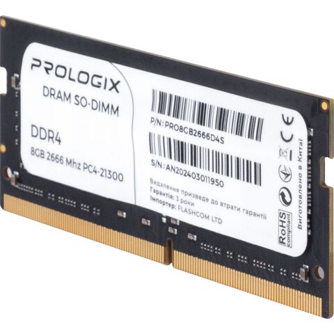 Модуль памяти для ноутбука SoDIMM DDR4 8GB 2666 MHz Prologix (PRO8GB2666D4S) - Нулевой остаток (Feed)  - Нулевой остаток (Feed) 