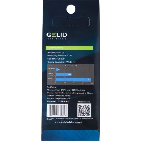 Термопрокладка Gelid Solutions 15W/mK 120x20x1.0 mm (TP-GP04-R-B) - Акссесуары к системам охлаждения  - Акссесуары к системам охлаждения 