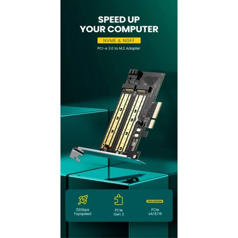 Контроллер Ugreen PCI-E 3.0 for SSD M.2 NVMe + M.2 NGFF CM302 (70504) - Нулевой остаток (Feed) - Нулевой остаток (Feed)