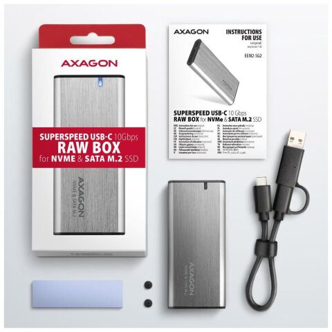 Карман внешний AXAGON USB-C 3.2 Gen 2 metal box for M.2 NVMe & SATA SSD SuperSpeed (EEM2-SG2) - Нулевой остаток (Feed)  - Нулевой остаток (Feed) 
