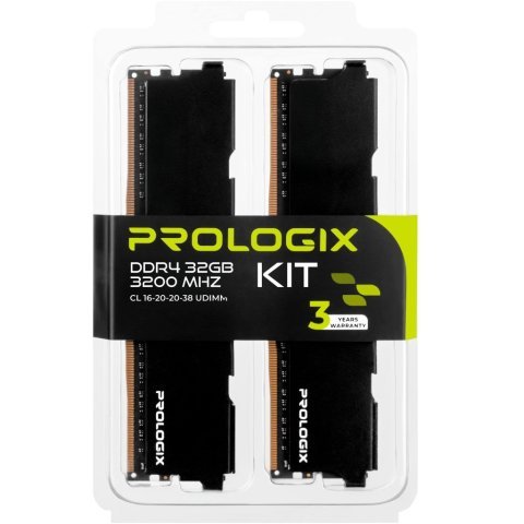 Модуль памяти для компьютера DDR4 32GB (2x16GB) 3200 MHz Black Prologix (PRO32GB3200B4K) - Нулевой остаток (Feed)  - Нулевой остаток (Feed)