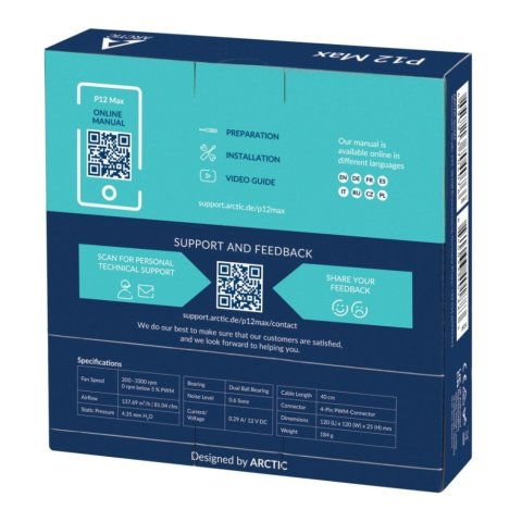 Кулер для корпуса Arctic P12 MAX (ACFAN00280A) - Нулевой остаток (Feed)  - Нулевой остаток (Feed) 