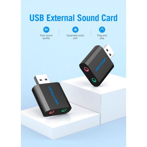 Звуковая плата Vention Audio USB 2х3,5mm jack Metal (VAB-S17-B) - Нулевой остаток (Feed) - Нулевой остаток (Feed)